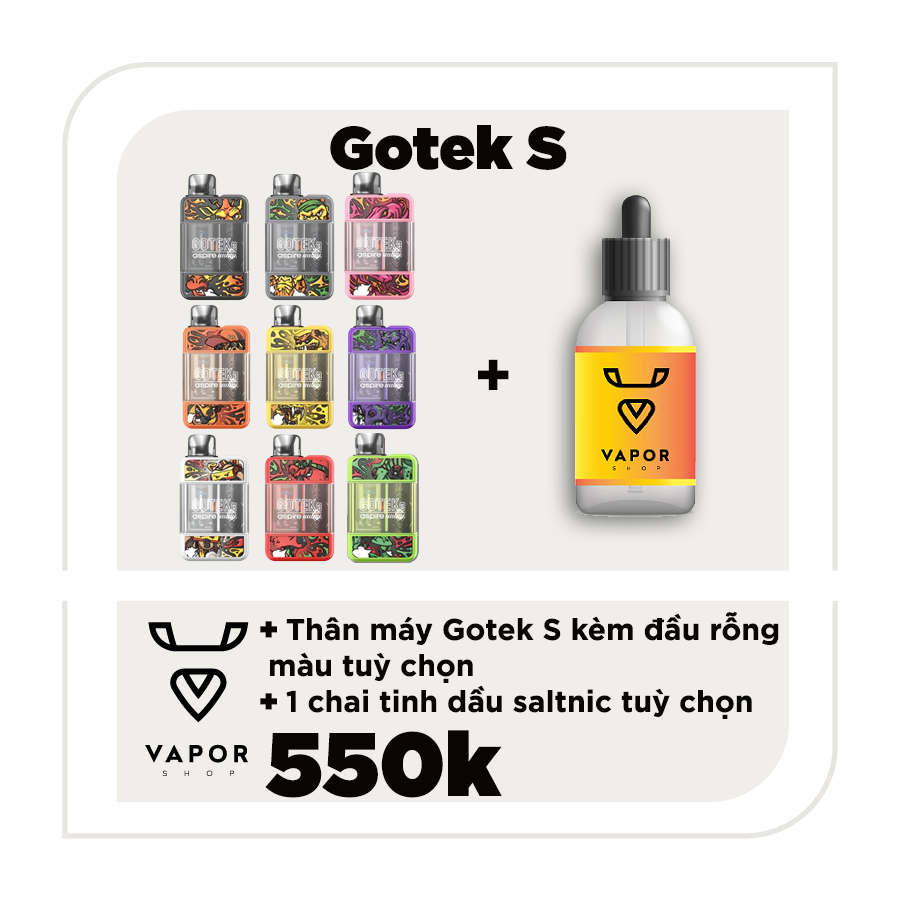 ASPIRE GOTEK S  Full Pod Kit + Tinh dầu salt nic 30ml tùy chọn 