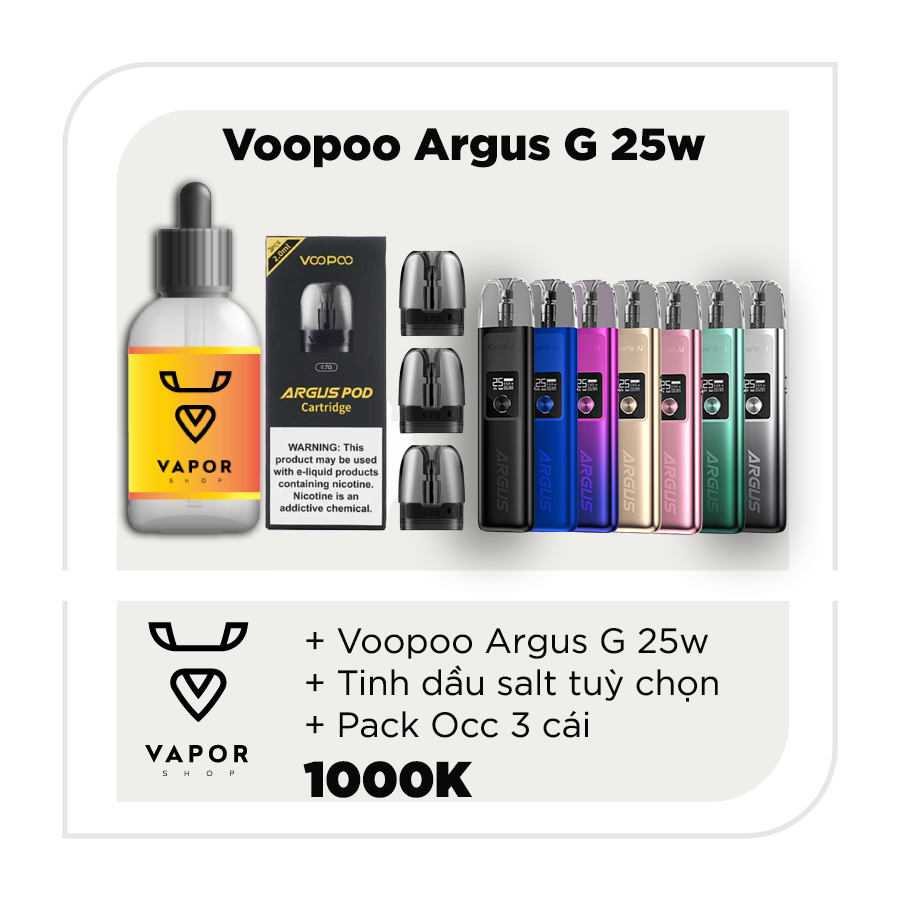 COMBO VOOPOO ARGUS G - Máy fullbox + Tinh dầu tuỳ chọn + Pack Pod Occ (3pcs)