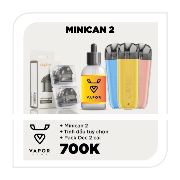 ASPIRE MINICAN 2 + JUICE SALT TUỲ CHỌN + PACK 2 POD