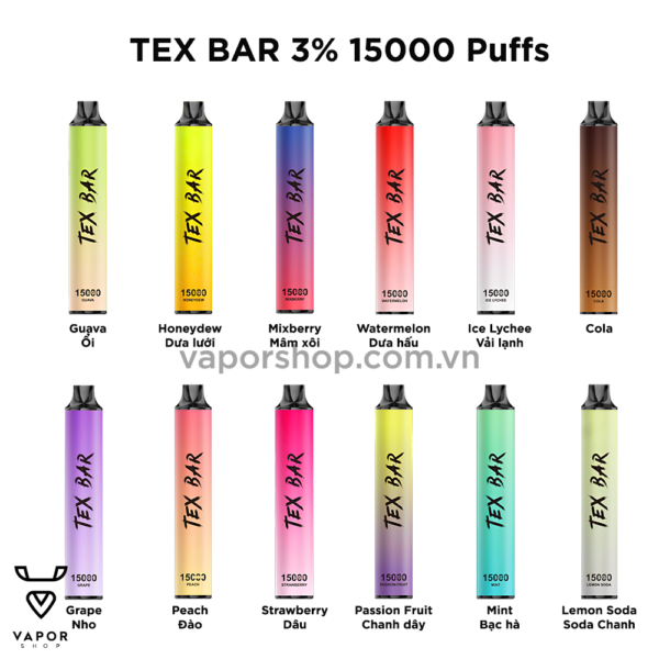 TEX BAR 3% 15000 Puffs - Full vị